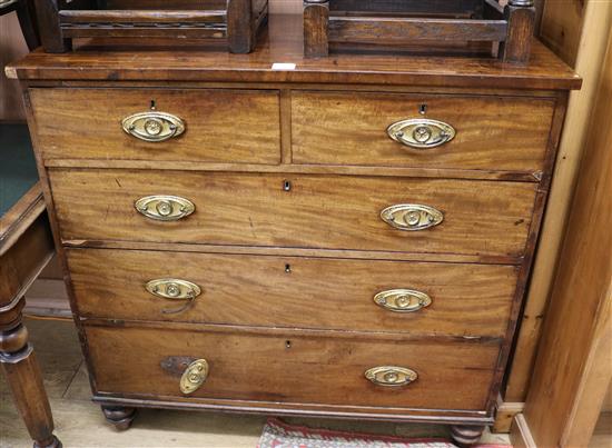 An early Victorian mahogany straight front chest, fitted two short and three long drawers, W.3ft 6in.